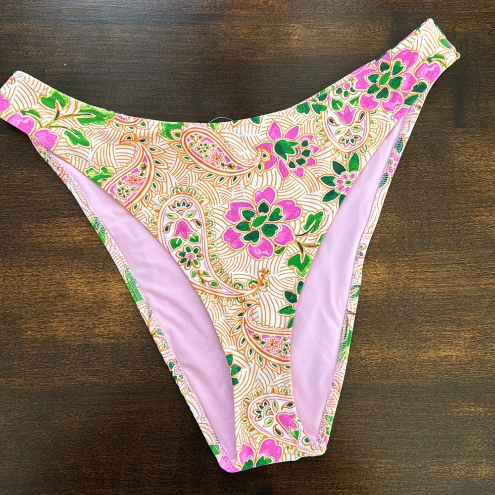 NWT Aerie REAL GOOD Pink Green Floral Bikini Bottoms, Size XL